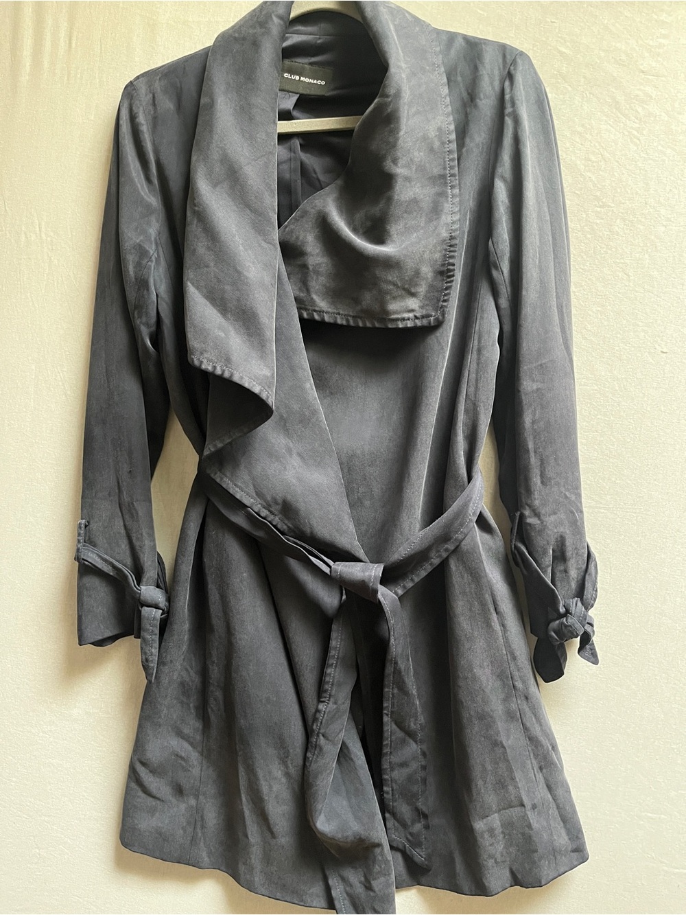 Club Monaco Women's Gray Drape Front Belted Trench Coat Size 8